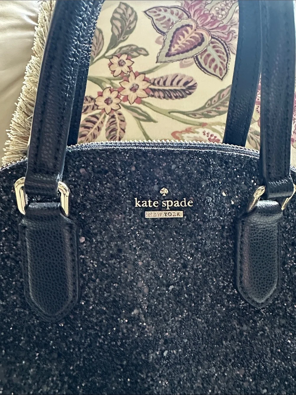 kate spade Black Glitter Mini Riley with Chain-Trim Strap ♠️